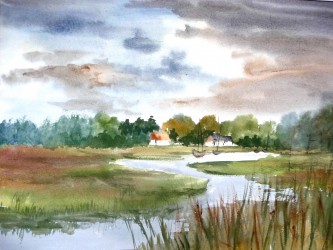 Am Prerowstrom mit Blick auf Prerow (1988)