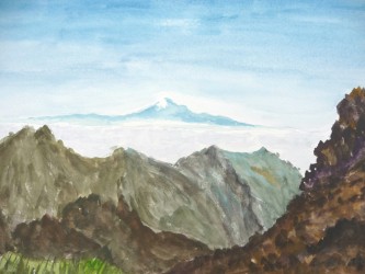 Blick vom Roque de los Muchachos (2423m) auf La Palma zum Pico de Teide (3718 m) auf Teneriffa (2002)