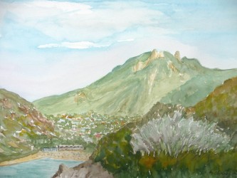 Blick vom Hotel Mezzatore auf die Berge und Lacco Ameno (Ischia) (2006)