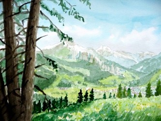 Blick von der Ehrwaldalm auf Ehrwald und die Berge (2010)